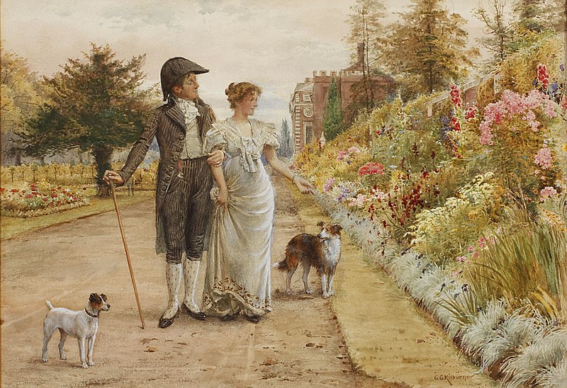 File:George Goodwin Kilburne A garden stroll.jpg